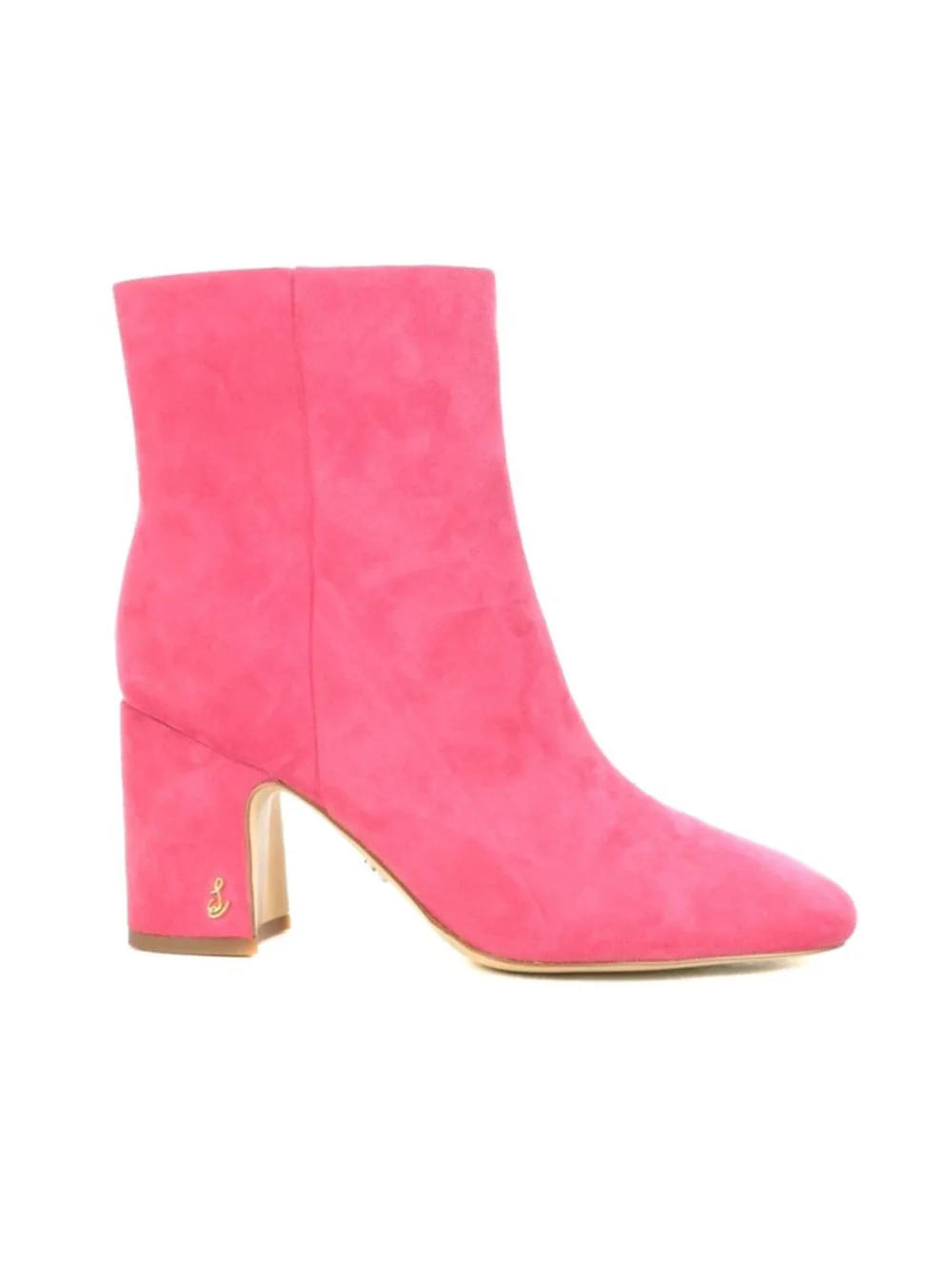 Sam Edelman Fawn Suede LEATHER Block Heel Boots Booties 7.5 WIDE Fushia Pink